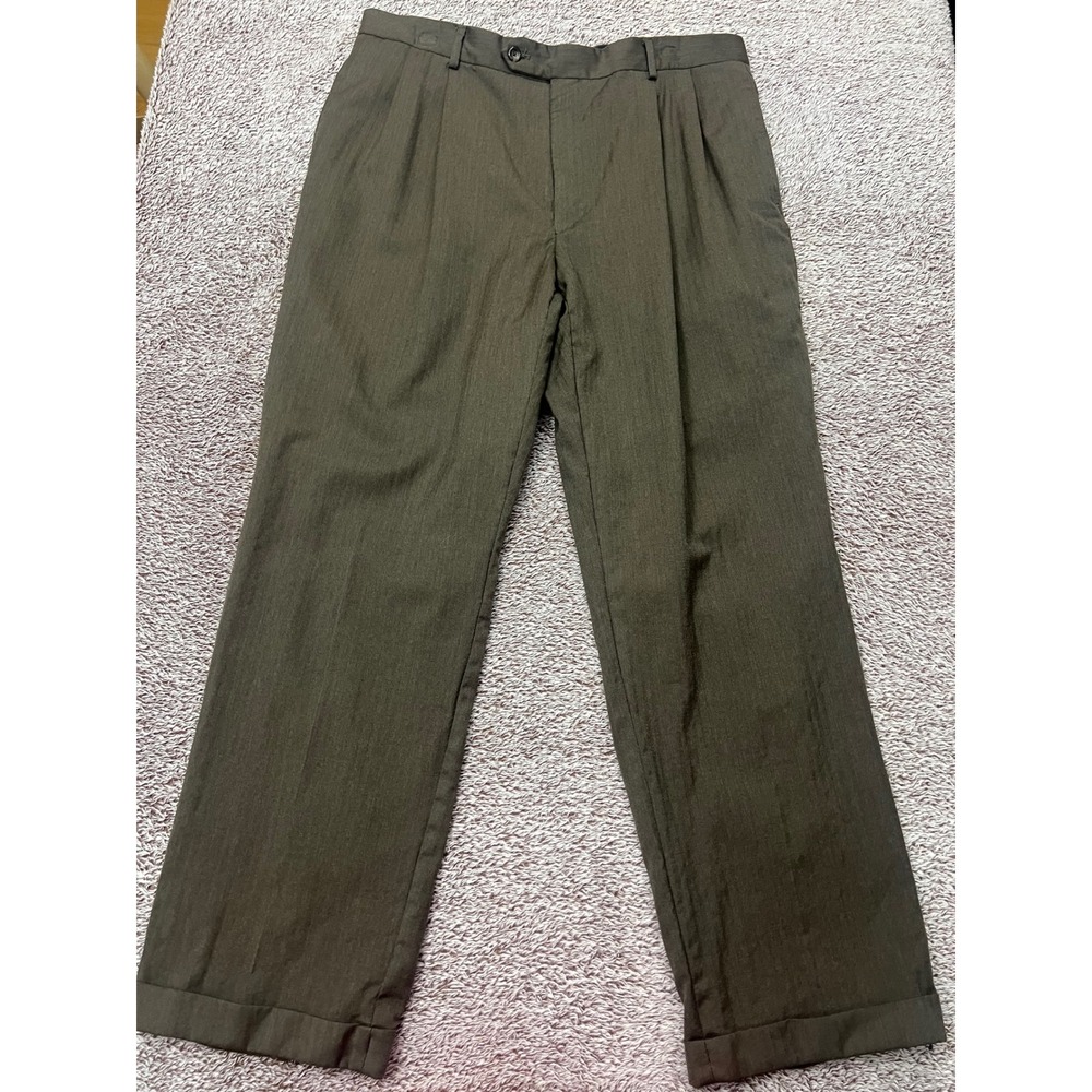 Jos A Bank Executive Collection Mens 36R Wool Brown Herringbone Pleated Pants